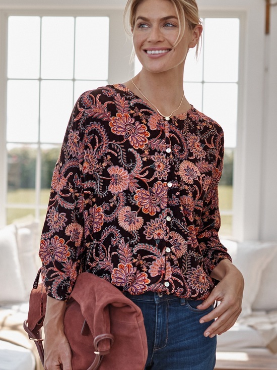J. Jill Tops - J. Jill Printed Crinkle Textured Top XL Floral Paisley Button Front Blouse